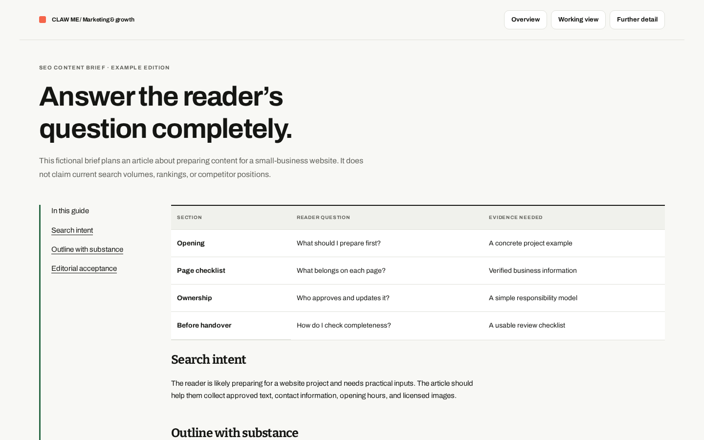 Preview of SEO Content Brief