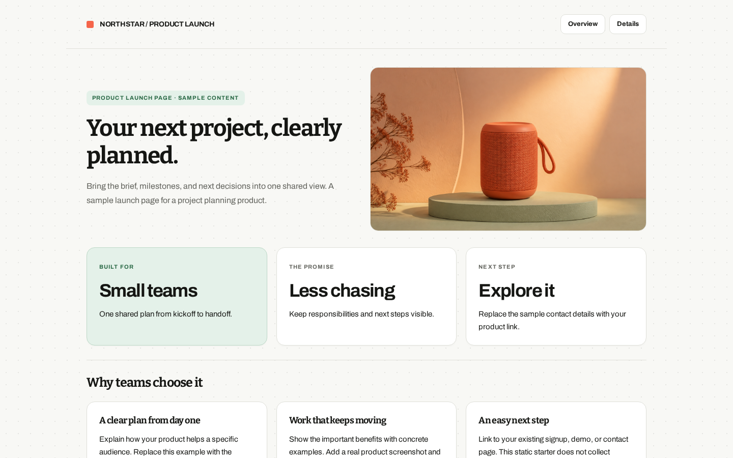 Preview of Product launch page