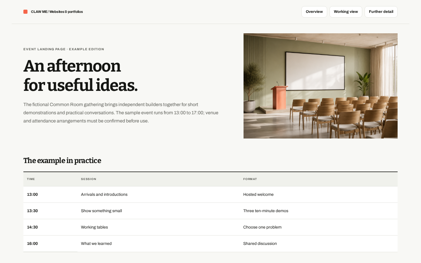Preview of Event Landing Page