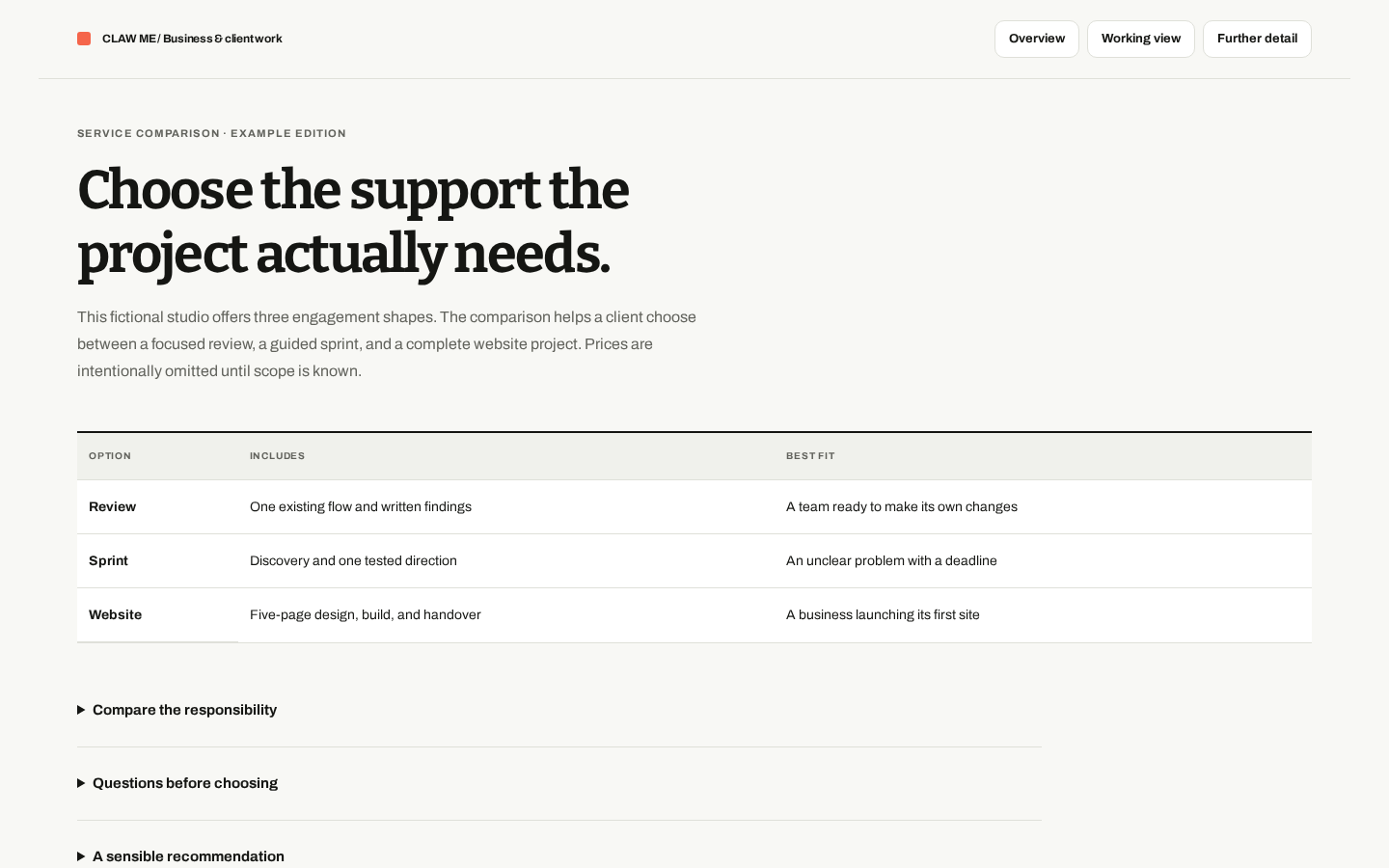 Preview of Service Comparison