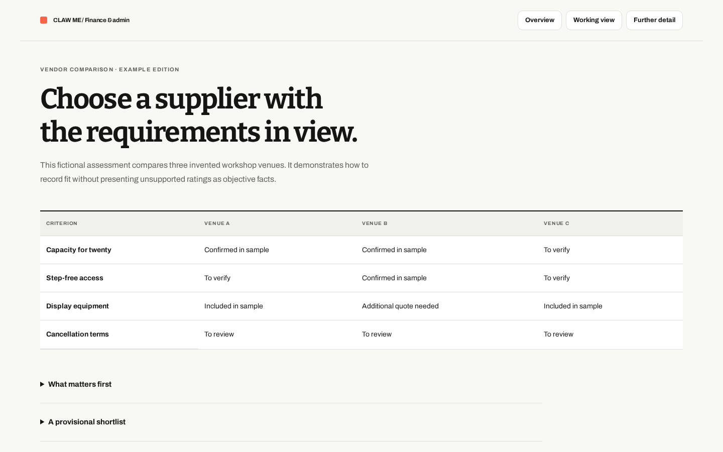 Preview of Vendor Comparison