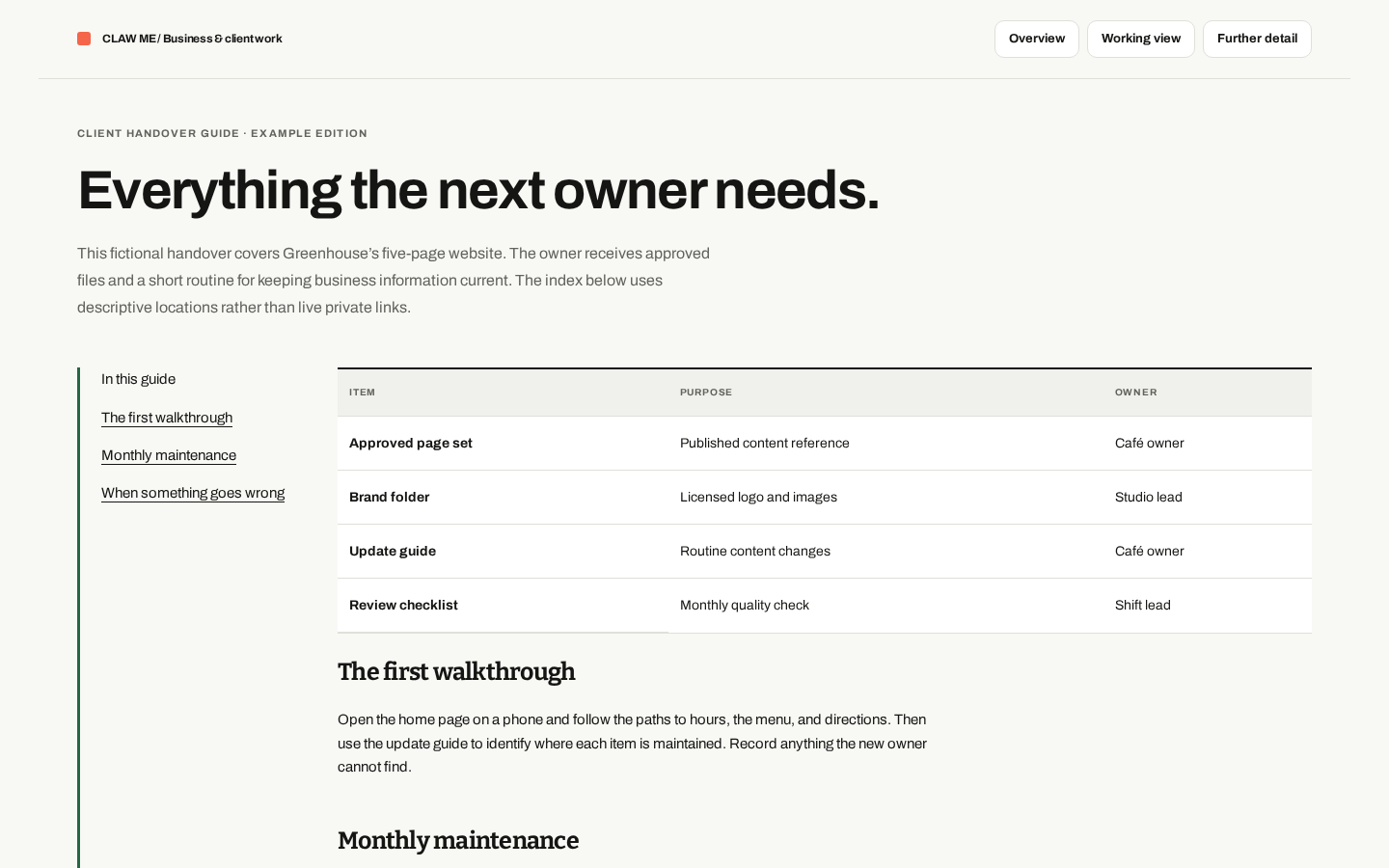 Preview of Client Handover Guide