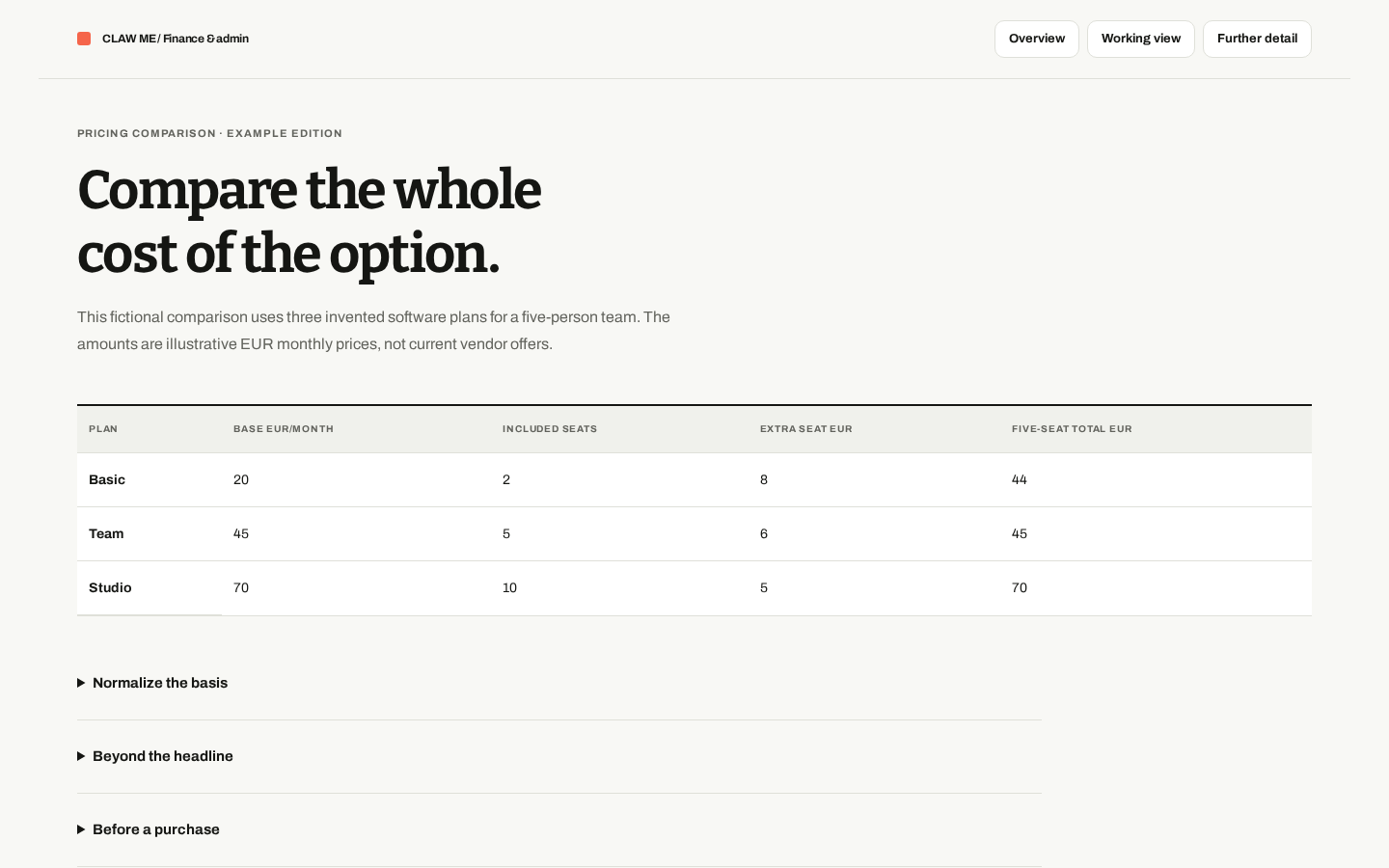 Preview of Pricing Comparison