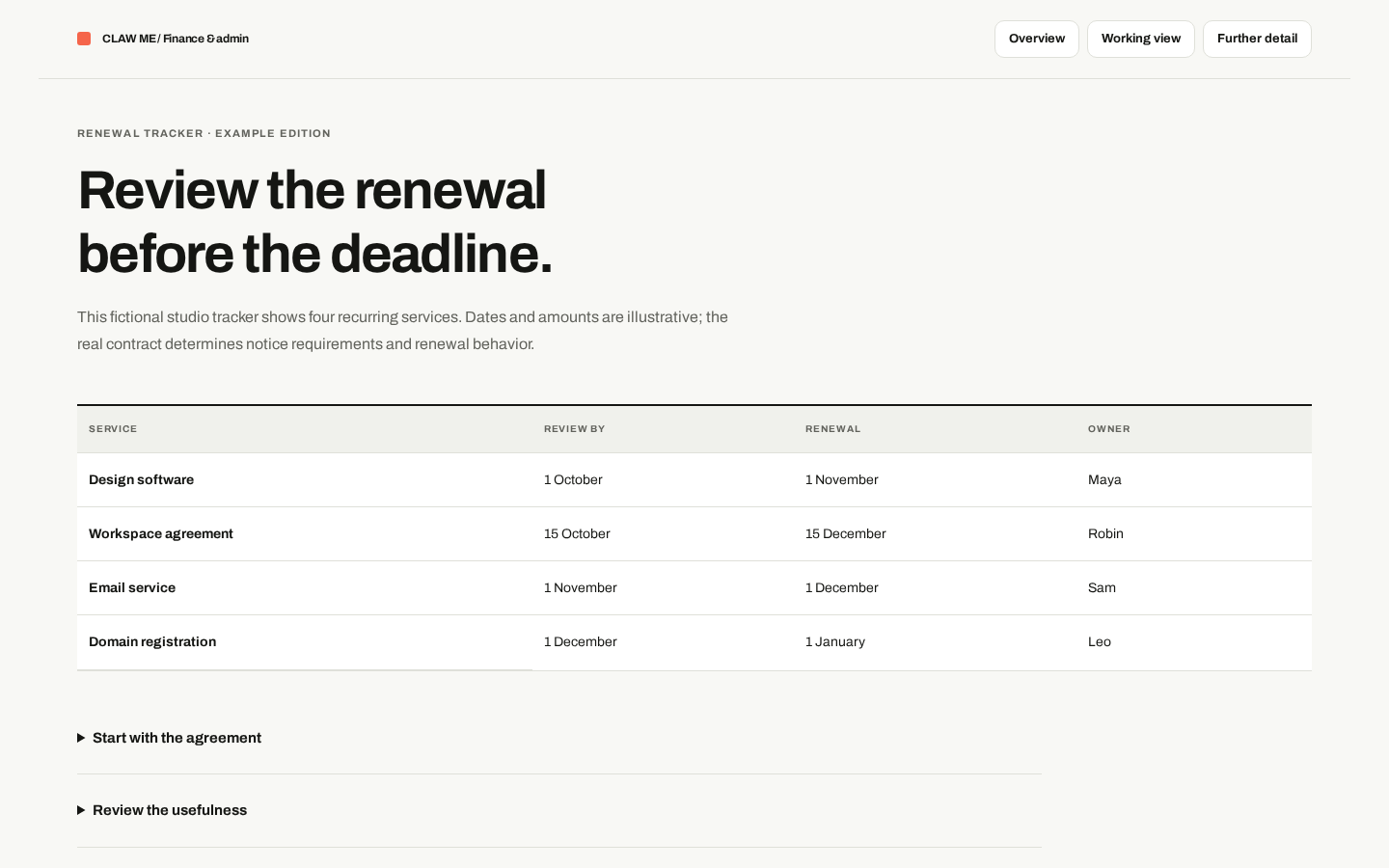 Preview of Renewal Tracker