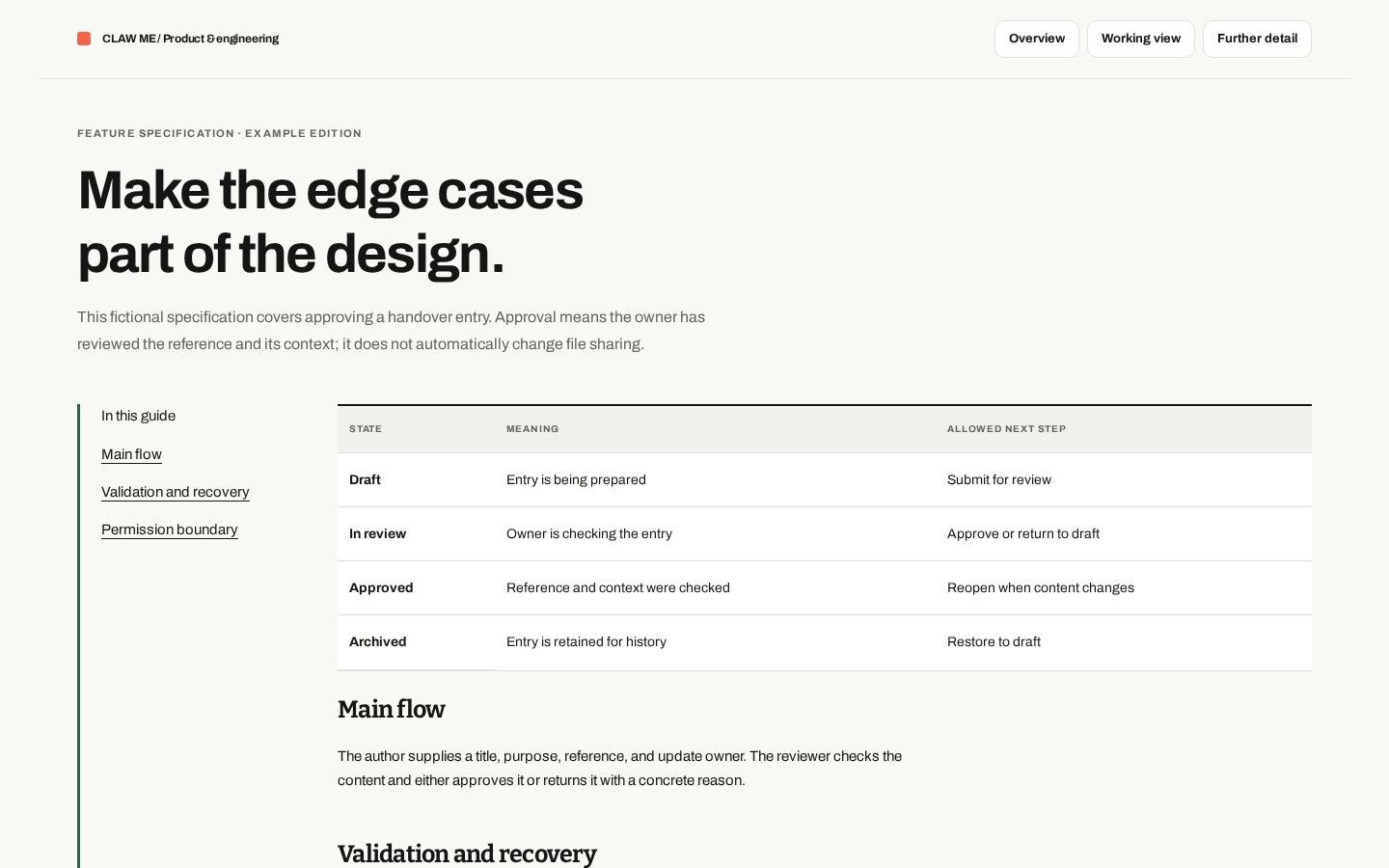 Preview of Feature Specification